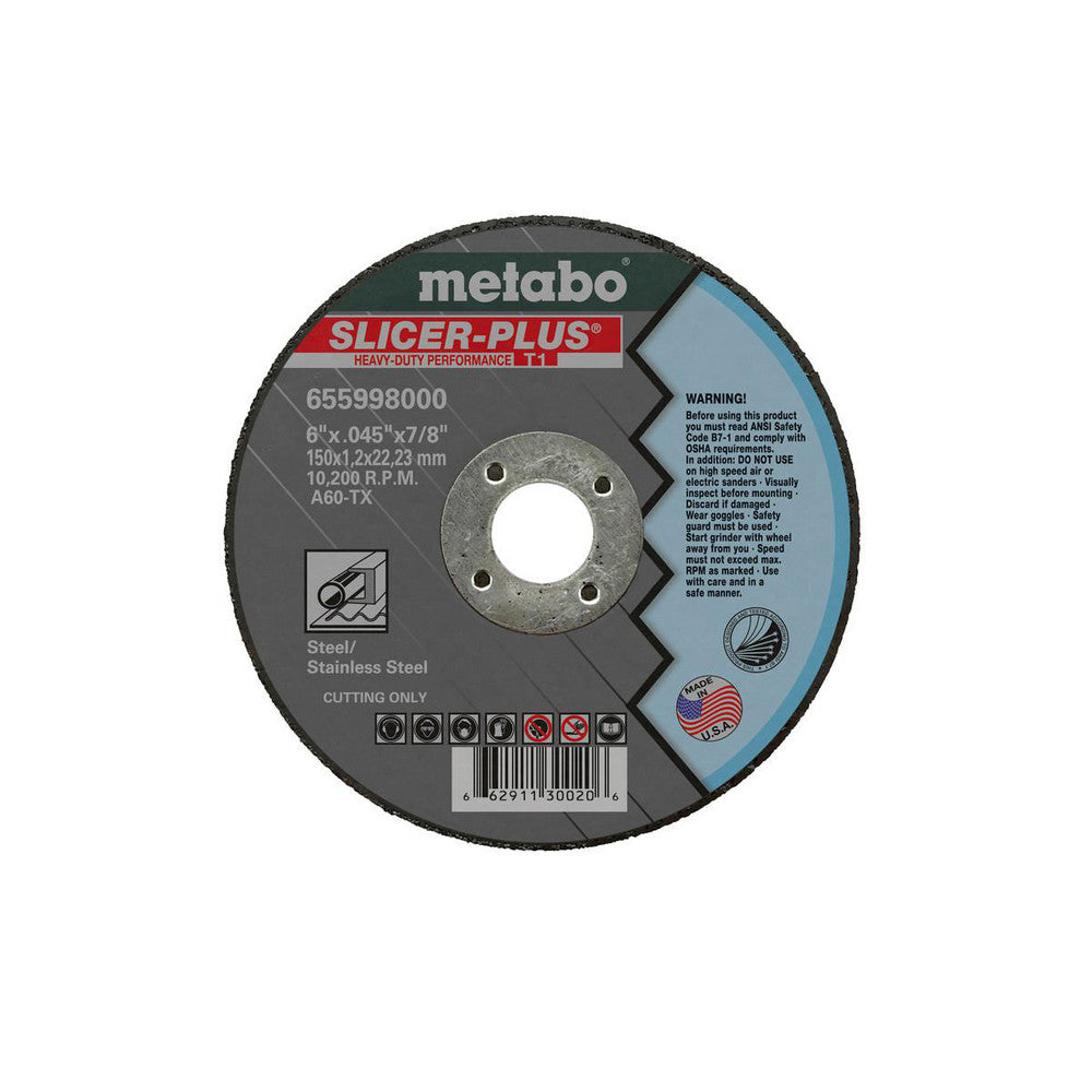 Metabo 655998000 Cutoff Wheel Type 1, 6" Dia, 0.045" Thick, 7/8" Hole, Aluminum Oxide