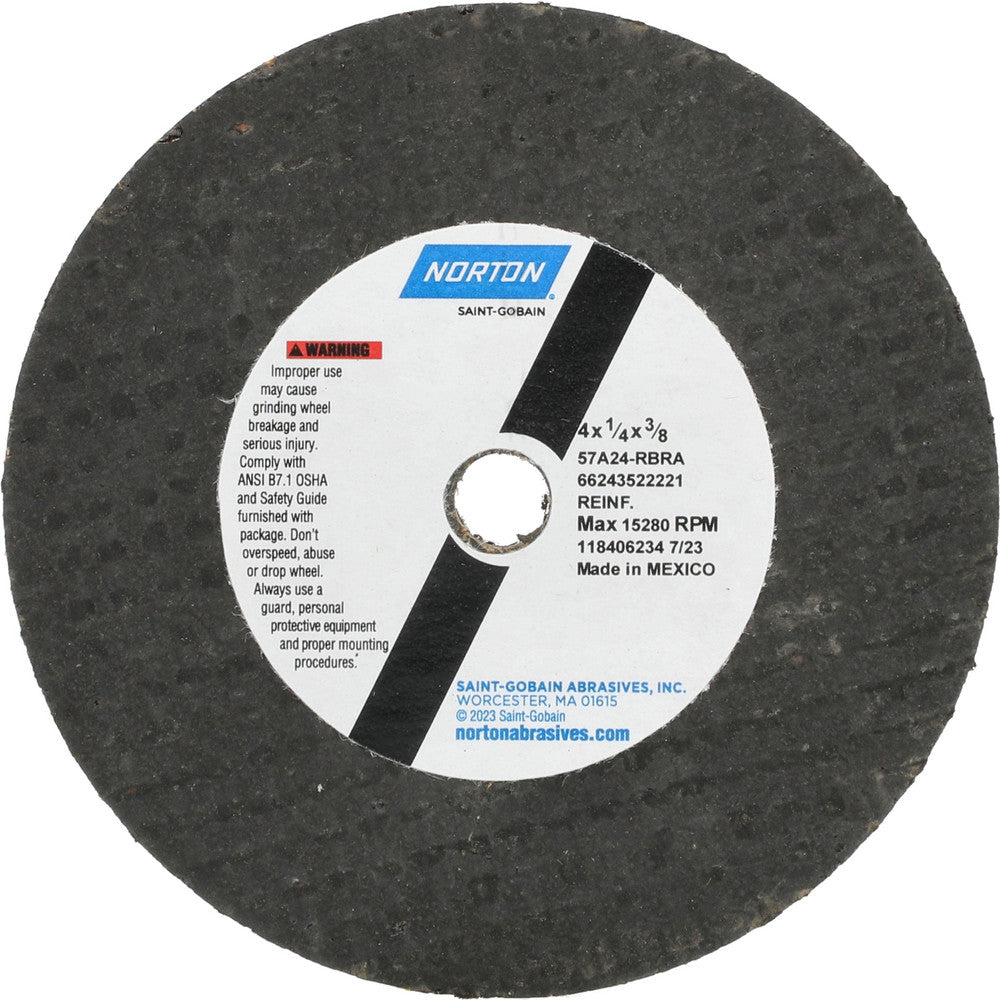 Norton 66243522221 Surface Grinding Wheel 4" Dia, 1/4" Thick, 3/8" Hole, 24 Grit, R Hardness