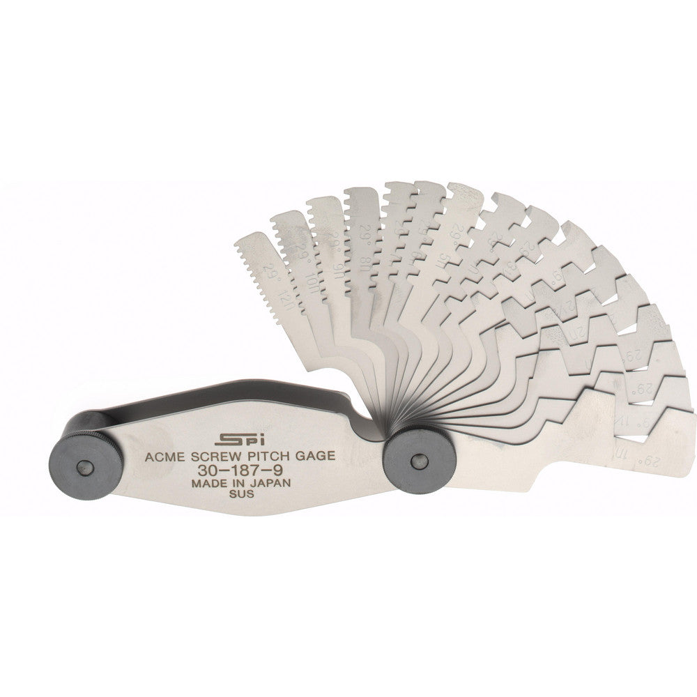 SPI 30-187-9 16 Leaf, 1 to 12 TPI Range, Stainless Steel Screw Pitch Gage