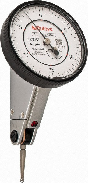 Mitutoyo 513-442-10A Horizontal Dial Test Indicator 0.0600" Max, 0-15-0 Dial Reading, 0.000500" Accuracy