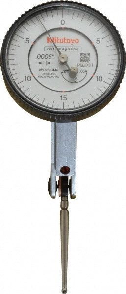 Mitutoyo 513-446-10A Horizontal Dial Test Indicator 0.0600" Max, 0-15-0 Dial Reading, 0.000500" Accuracy