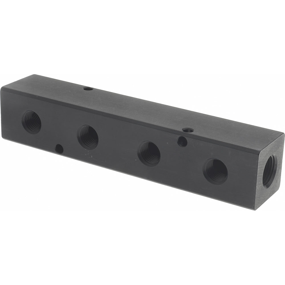 Polyconn PCM20-250-04BW Manifold 3/8" Inlet, 1/4" Outlet, 2 Inlet Ports, 4 Outlet Ports, 6.25" OAL, 1.25" OAW, 1-1/4" OAH