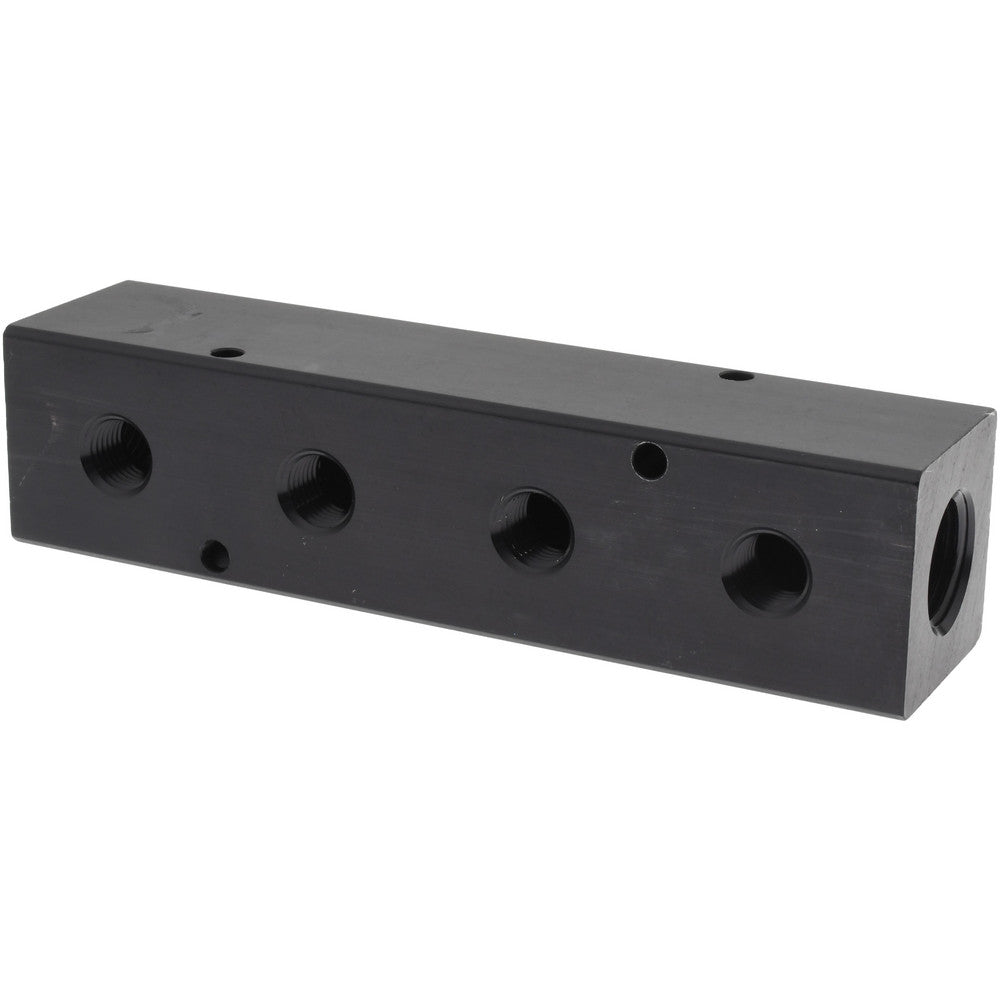 Polyconn PCM30-250-04BW Manifold 1/2" Inlet, 1/4" Outlet, 2 Inlet Ports, 4 Outlet Ports, 6.25" OAL, 1.5" OAW, 1-1/2" OAH