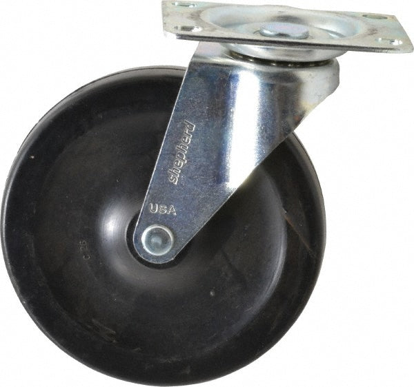 Shepherd 102552 Swivel Top Plate Caster Soft Rubber, 5" Wheel Dia, 15/16" Wheel Width, 135 lb Capacity, 5-3/4" OAH