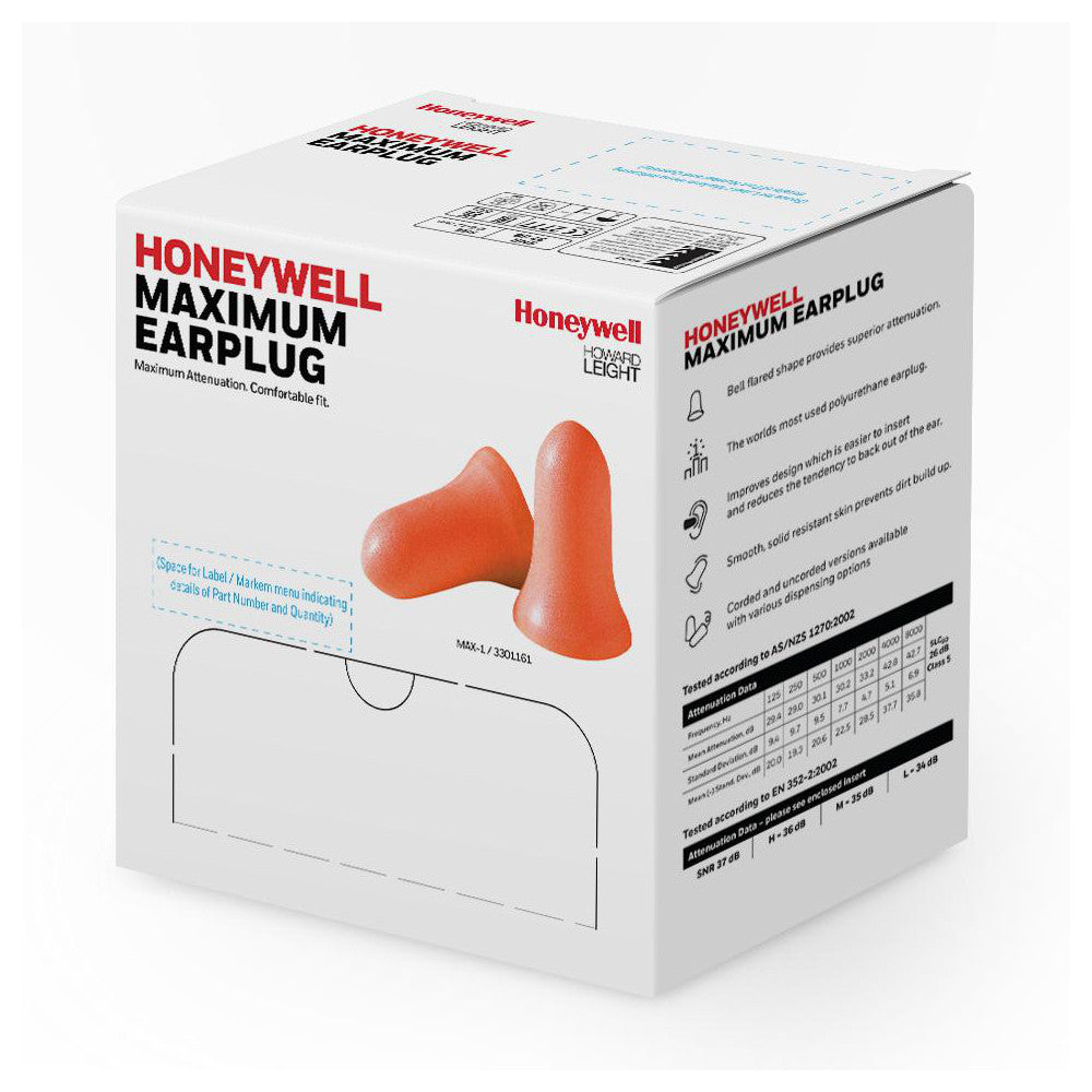 Howard Leight MXM-1 Earplugs Non-PVC Foam, Bell, Roll Down, Uncorded