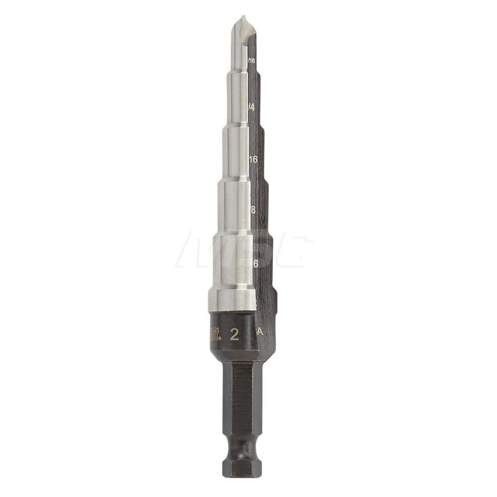 Irwin 10232 Step Drill Bit 3/16 to 1/2" Dia, 1/4" Shank Dia, Cobalt, 6 Hole Sizes