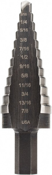 Irwin 10234 Step Drill Bit 3/16 to 7/8" Dia, 3/8" Shank Dia, High Speed Steel, 12 Hole Sizes