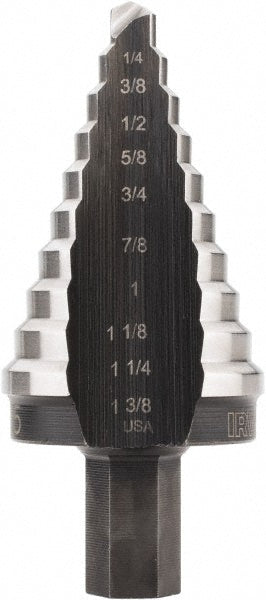 Irwin 10235 Step Drill Bit 1/4 to 1-3/8" Dia, 7/16" Shank Dia, High Speed Steel, 10 Hole Sizes