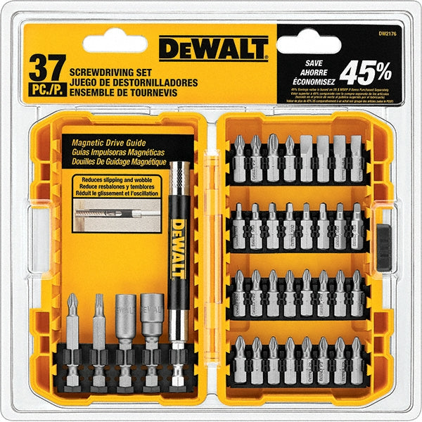 DeWALT DW2176 Power Screwdriver Bit Set Screwdriver Bit Set 37 Pc, SQ1SQ2SQ3, 1/4" Drive