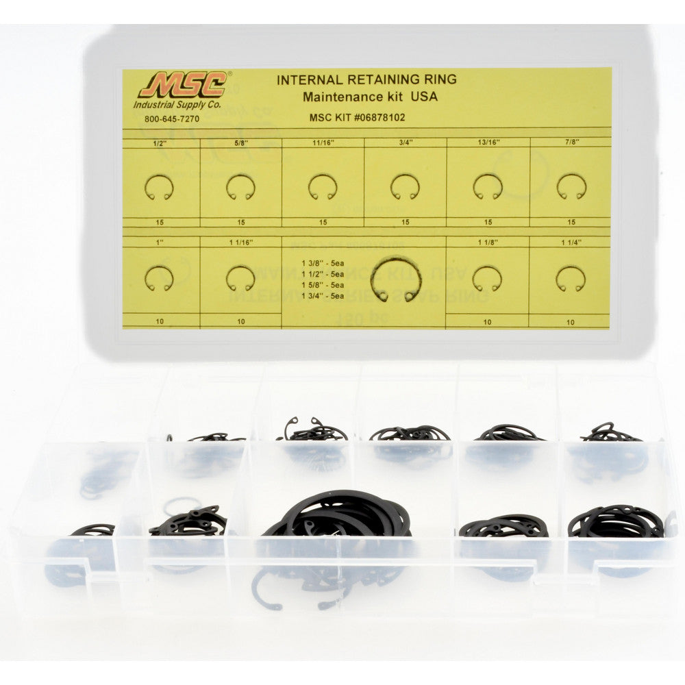 NOVA FASTENERS CO.INC. NFC-KIT251 150 Piece, 1/2 to 1-3/4", SpRing Assortment Steel, Snap Internal Retaining Ring Assortment