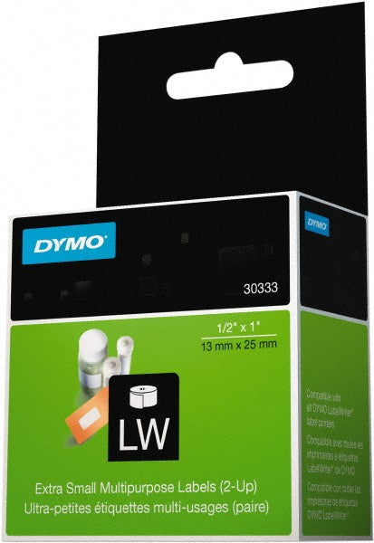 Dymo 30333 Label Maker Label White, 1/2" OAL, 1" OAW, 1,000 per Roll, 1 Roll