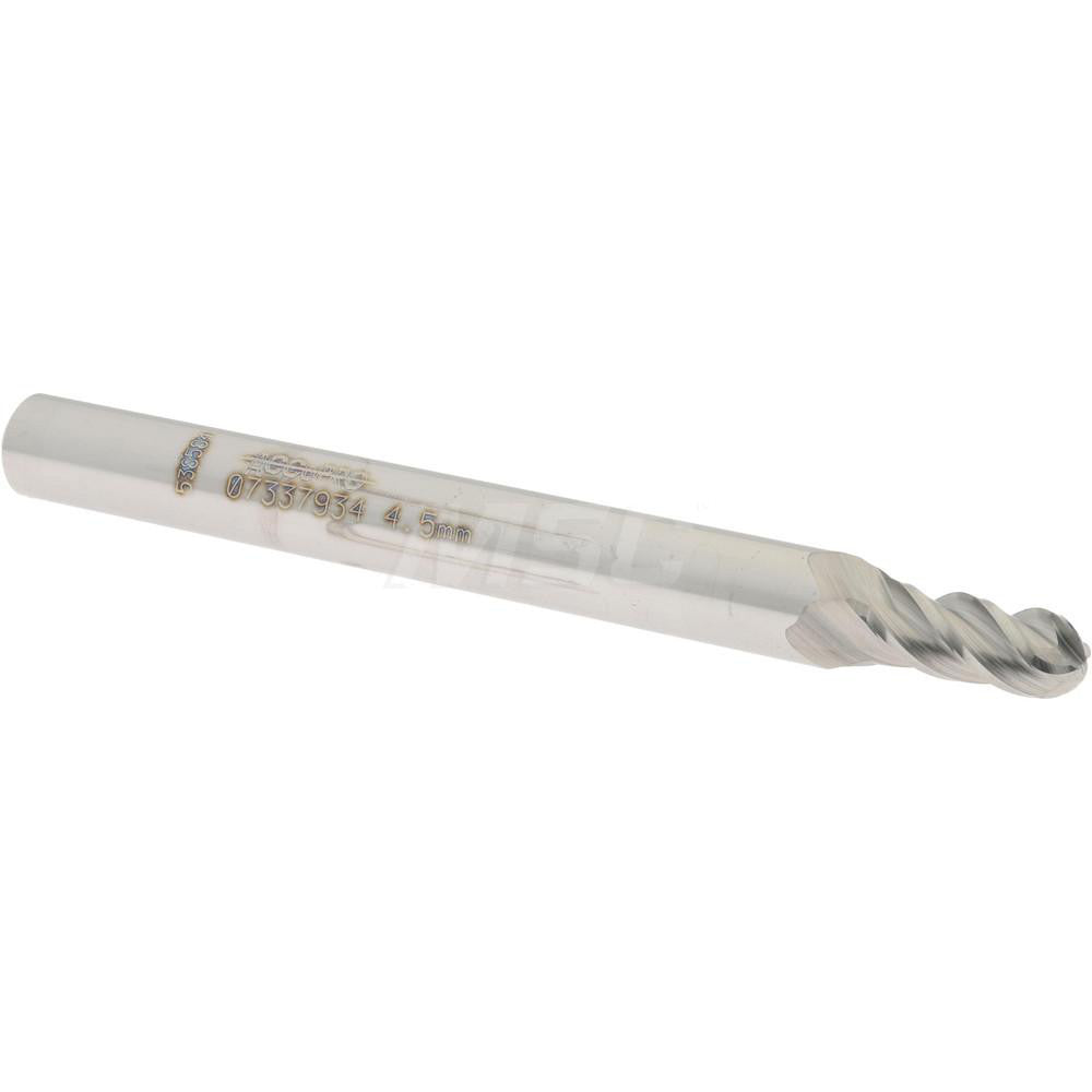 Accupro 07337934 Ball End Mill 0.1772" Dia, 0.374" LOC, 4 Flute, Solid Carbide