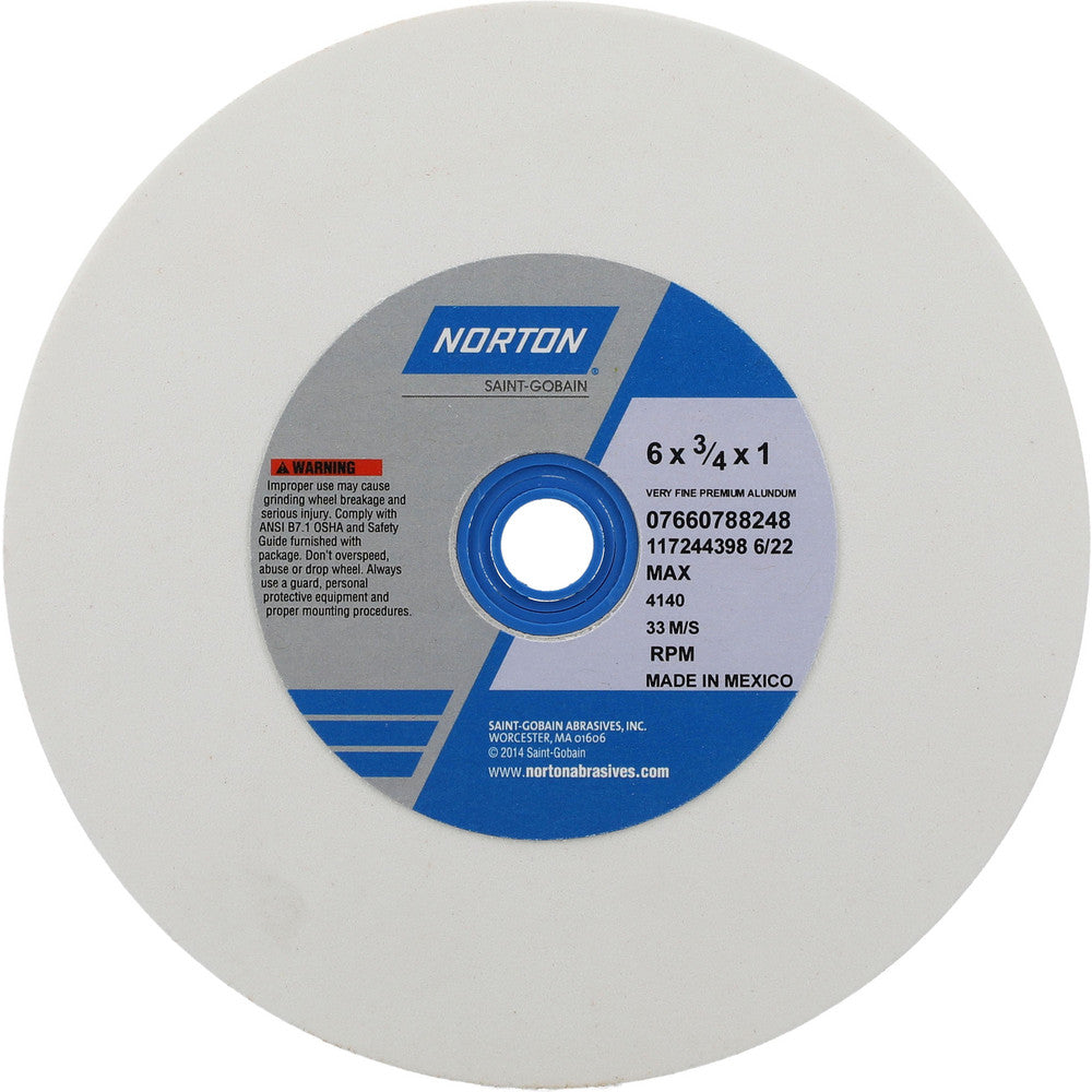 Norton 07660788248 Bench & Pedestal Grinding Wheel 6" Dia, 3/4" Thick, 1" Hole Dia, Aluminum Oxide