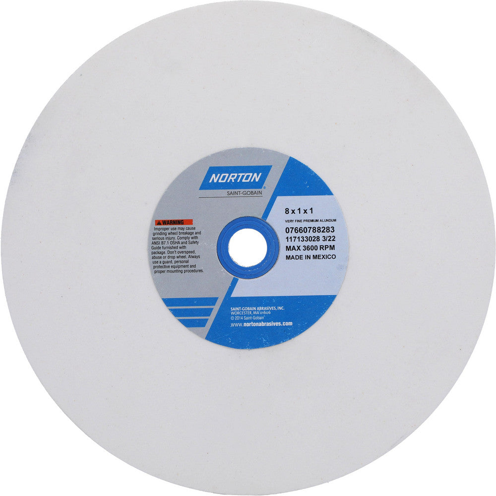 Norton 07660788283 Bench & Pedestal Grinding Wheel 8" Dia, 1" Thick, 1" Hole Dia, Aluminum Oxide