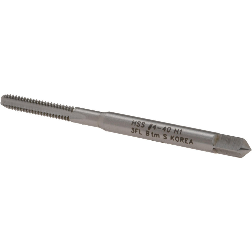 Hertel K008078AS Straight Flute Tap #4-40 UNC, 3 Flute, Bottoming Chamfer, High-Speed Steel, Bright/Uncoated Finish