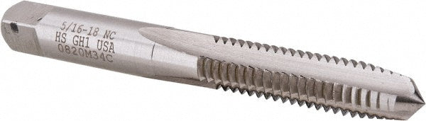 Hertel 011075AS Straight Flute Tap 5/16-18 UNC, 3 Flute, Plug Chamfer, High-Speed Steel, Bright/Uncoated Finish