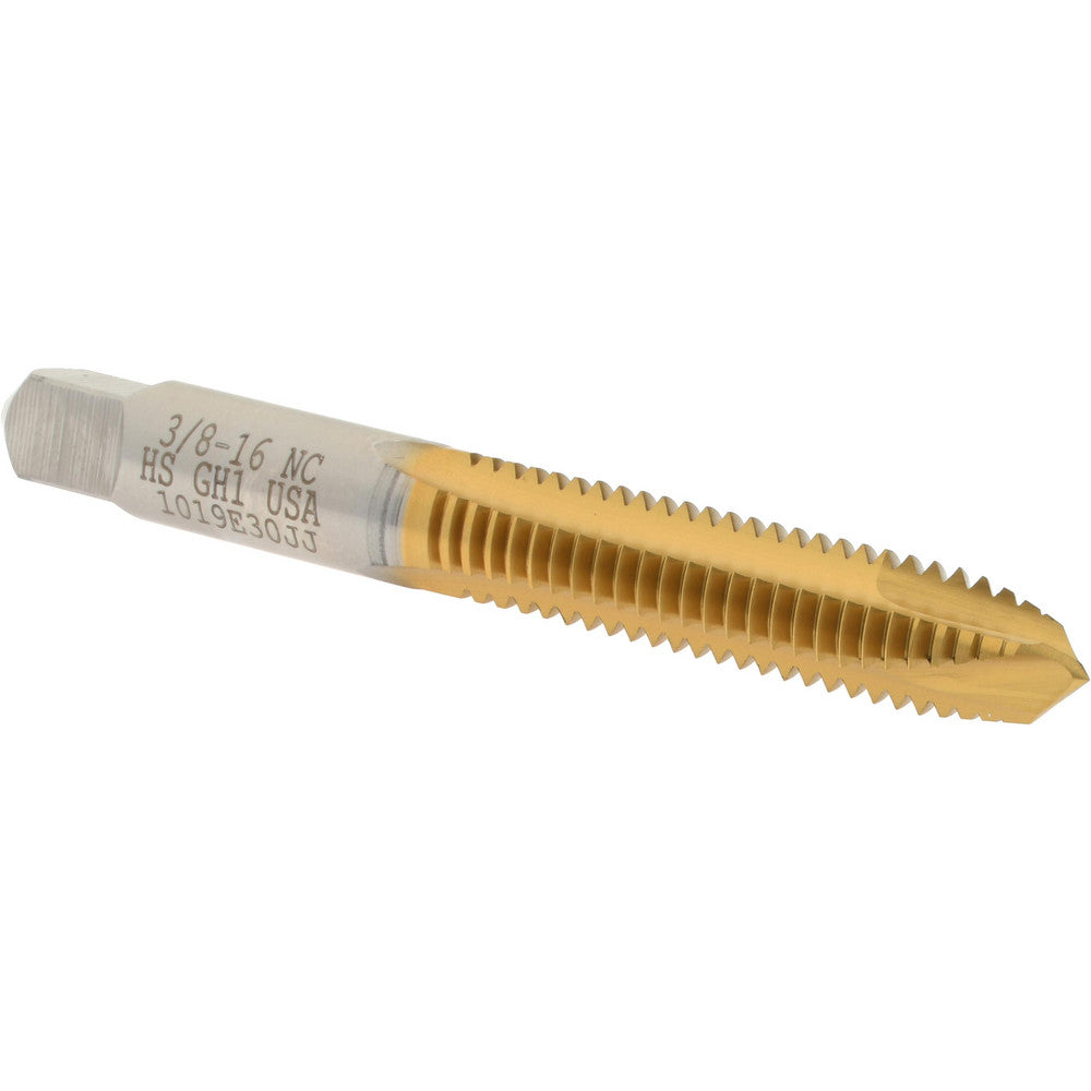 Hertel K008441AS25 Spiral Point Tap 3/8-16 UNC, 3 Flutes, Plug Chamfer, HSS, TiN Coated