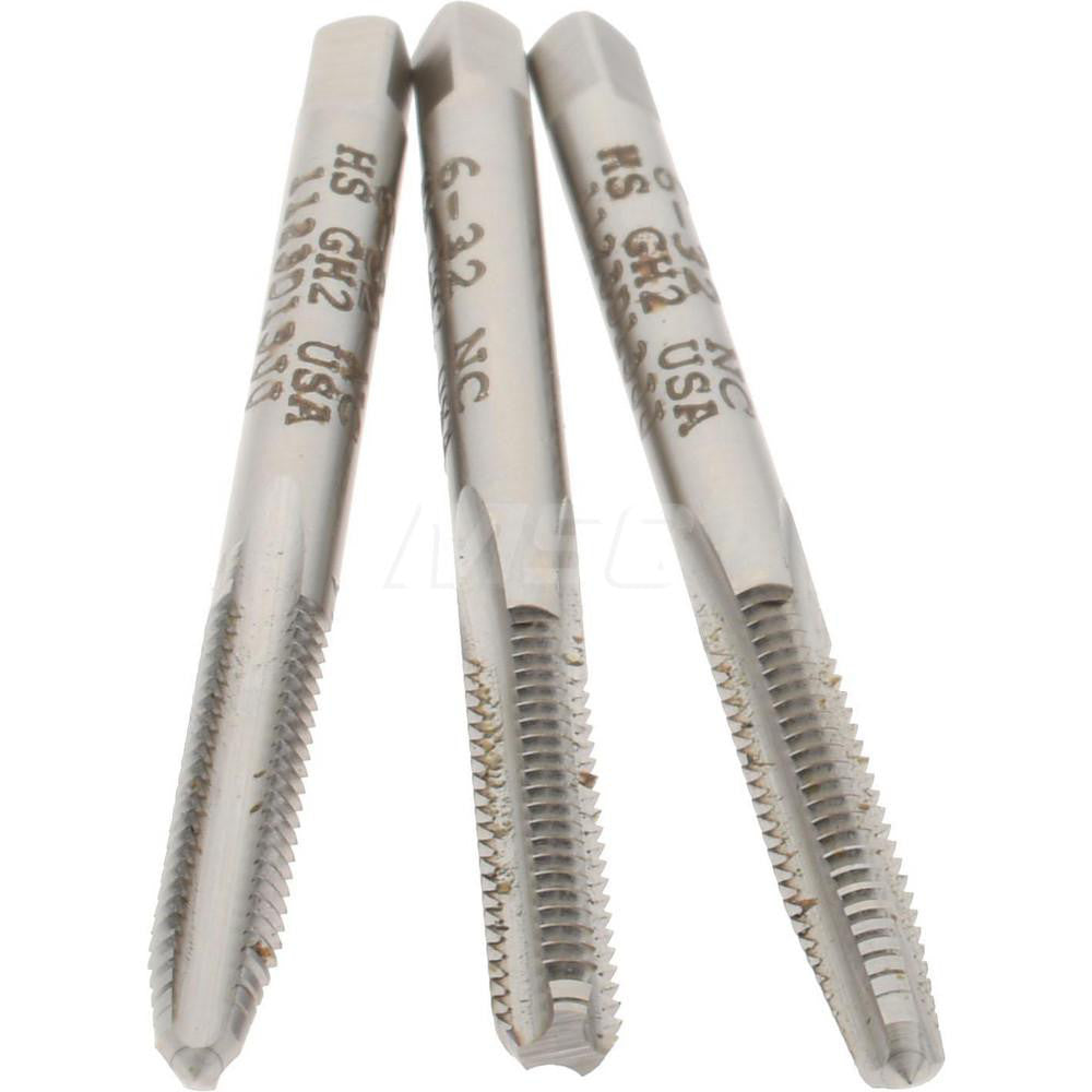Hertel 008966AS Tap Set #6-32 UNC, 3 Flute, High Speed Steel, Bright Finish