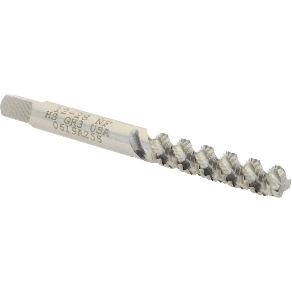 Hertel K008303AS Spiral Flute Tap #12-28, UNF, 3 Flute, Bottoming Chamfer, 2B/3B Class of Fit, High-Speed Steel, Bright/Uncoated Finish