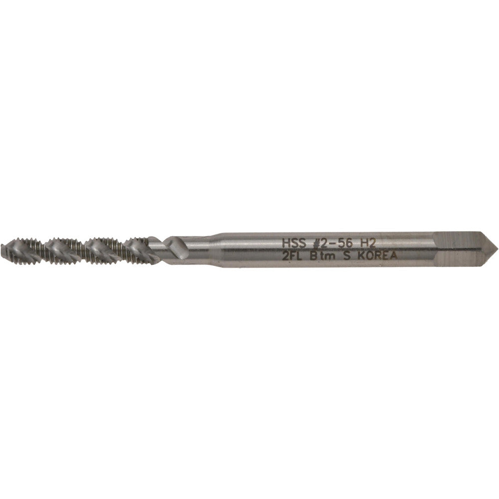 Hertel K007301AS #2-56 UNC, 2 Flute, 52° Helix, Bottoming Chamfer, Bright Finish, High Speed Steel Spiral Flute STI Tap
