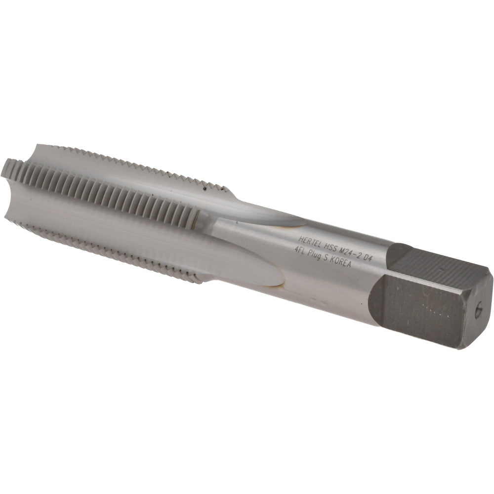 Hertel K020502AS Straight Flute Tap M24x2 Metric Fine, 4 Flute, Plug Chamfer, High-Speed Steel, Bright/Uncoated Finish