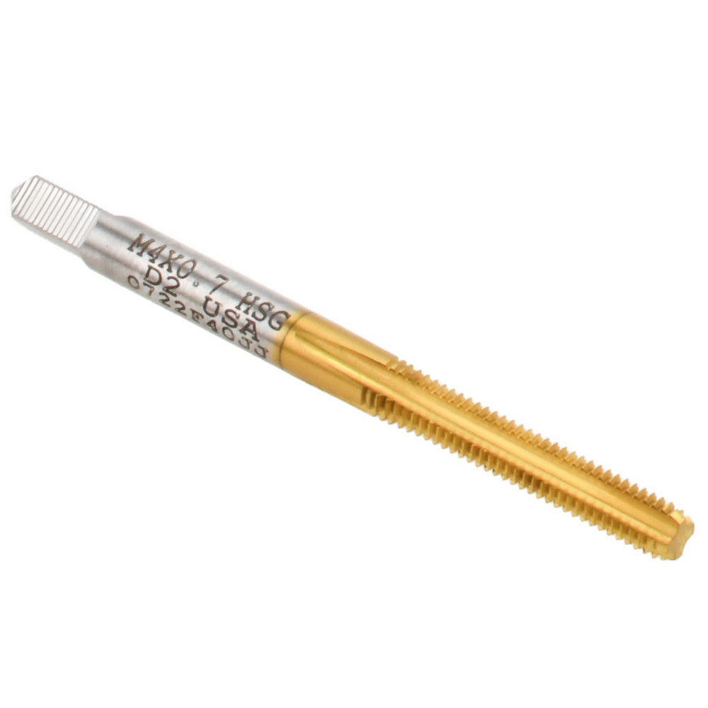 Hertel K020122AS25 Straight Flute Tap M4x0.7 Metric Coarse, 4 Flute, Bottoming Chamfer, High-Speed Steel, Titanium Nitride Finish