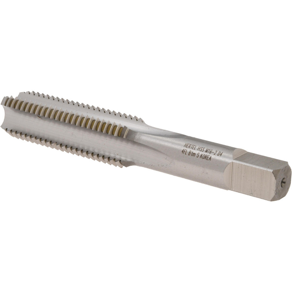 Hertel K020346AS Straight Flute Tap M16x2 Metric Coarse, 4 Flute, Bottoming Chamfer, High-Speed Steel, Bright/Uncoated Finish