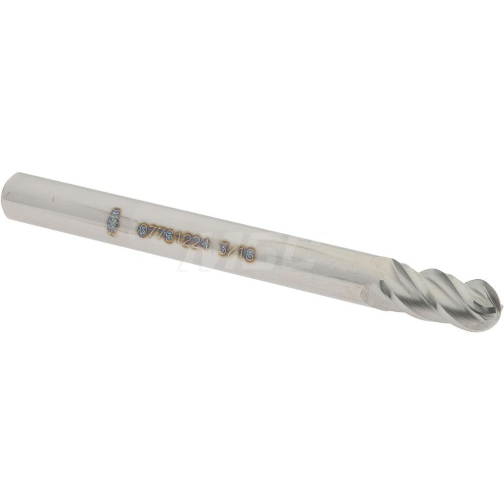 Accupro 07761224 Ball End Mill 0.1875" Dia, 0.375" LOC, 4 Flute, Solid Carbide