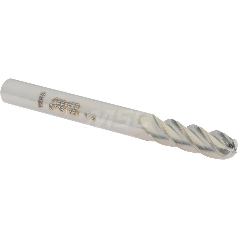 Accupro 07761331 Ball End Mill 0.25" Dia, 0.75" LOC, 4 Flute, Solid Carbide