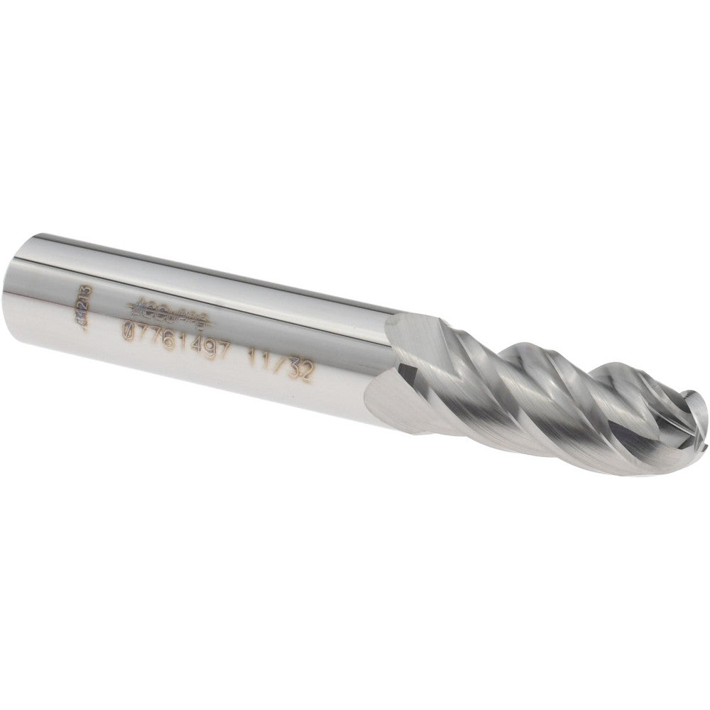 Accupro 07761497 Ball End Mill 11/32" Dia, 7/8" LOC, 4 Flute, Solid Carbide