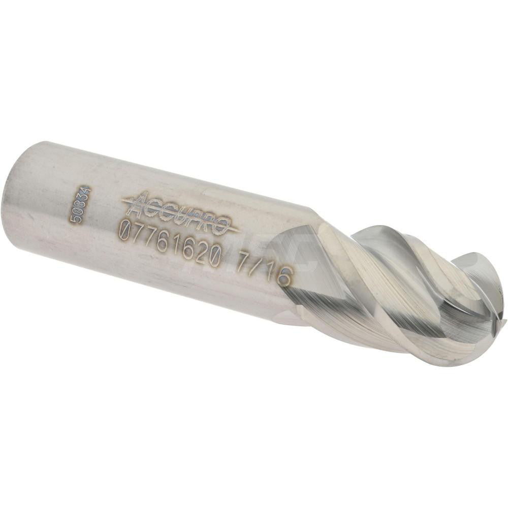 Accupro 07761620 Ball End Mill 0.4375" Dia, 0.625" LOC, 4 Flute, Solid Carbide