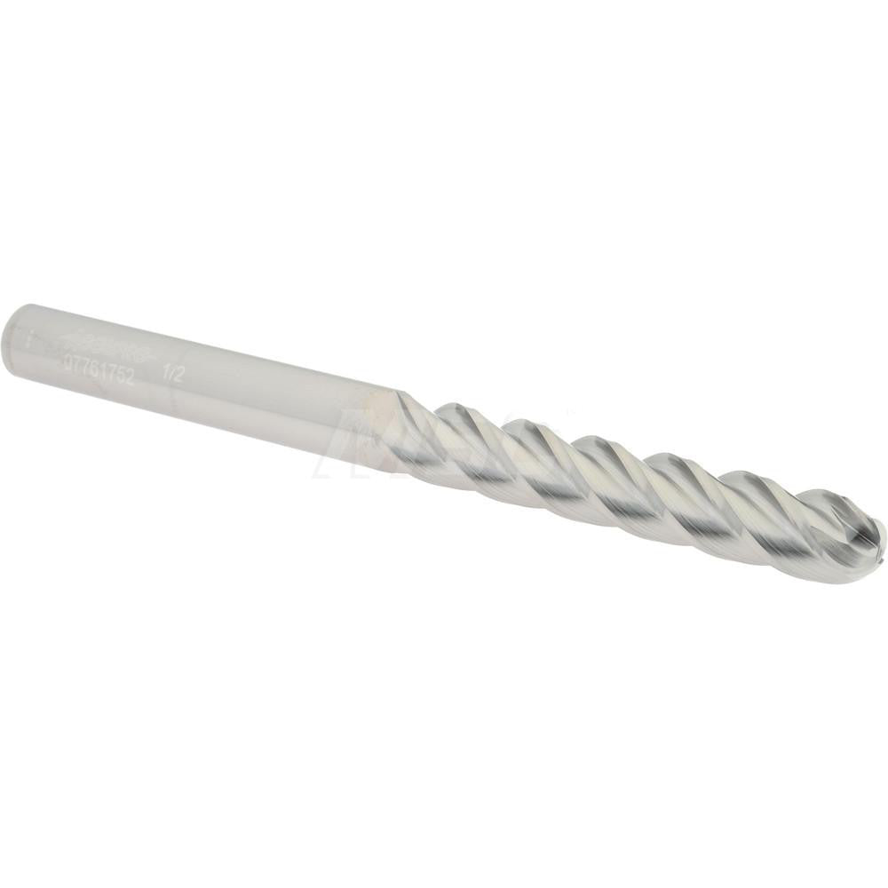 Accupro 07761752 Ball End Mill 0.5" Dia, 3" LOC, 4 Flute, Solid Carbide