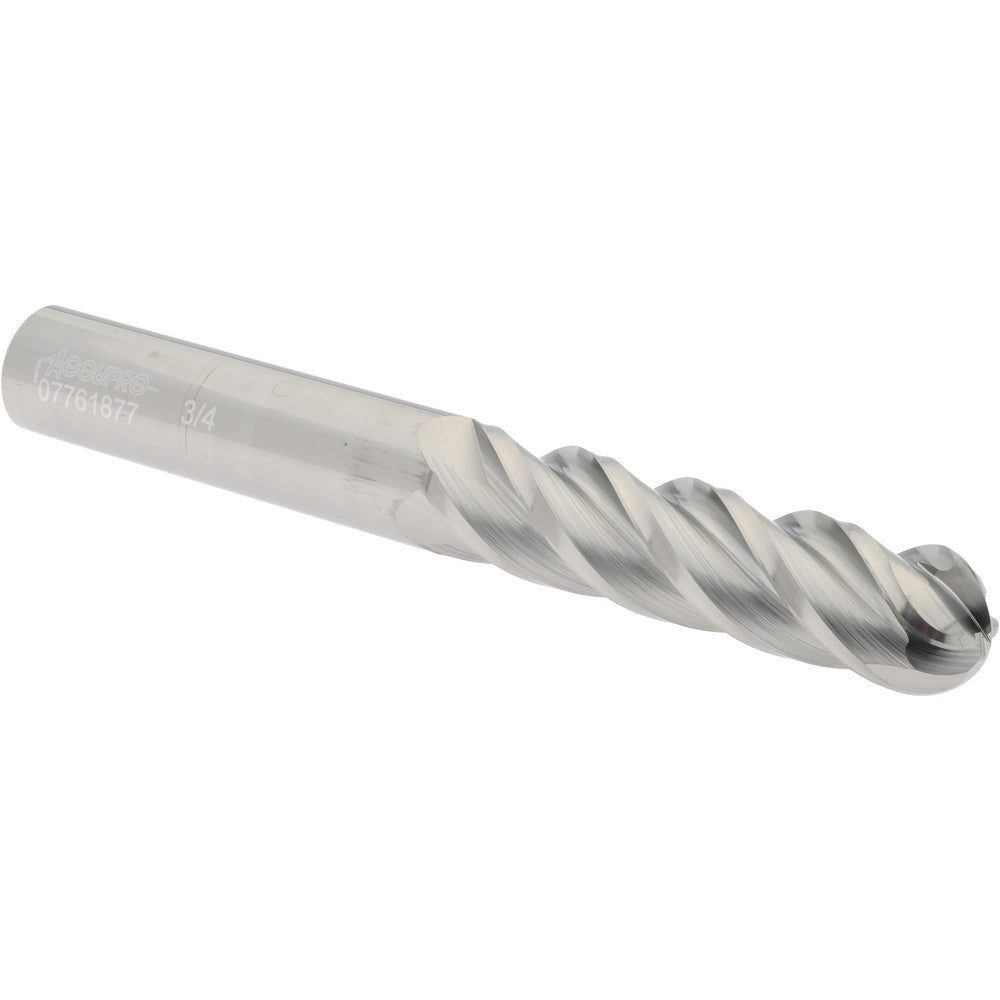 Accupro 07761877 Ball End Mill 0.75" Dia, 3" LOC, 4 Flute, Solid Carbide