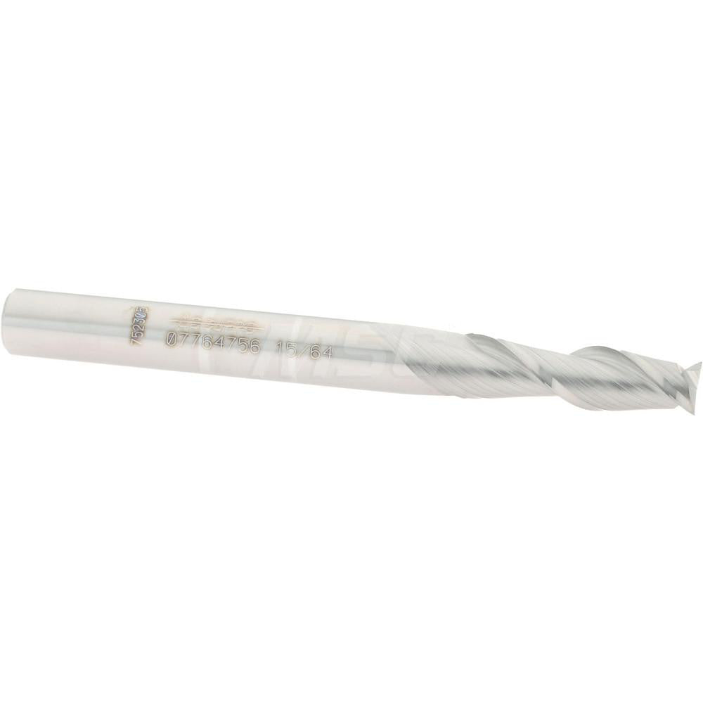 Accupro 07764756 Square End Mill 15/64'' Dia, 3/4'' LOC, 1/4'' Shank Dia, 2-1/2'' OAL, 2 Flutes, Solid Carbide