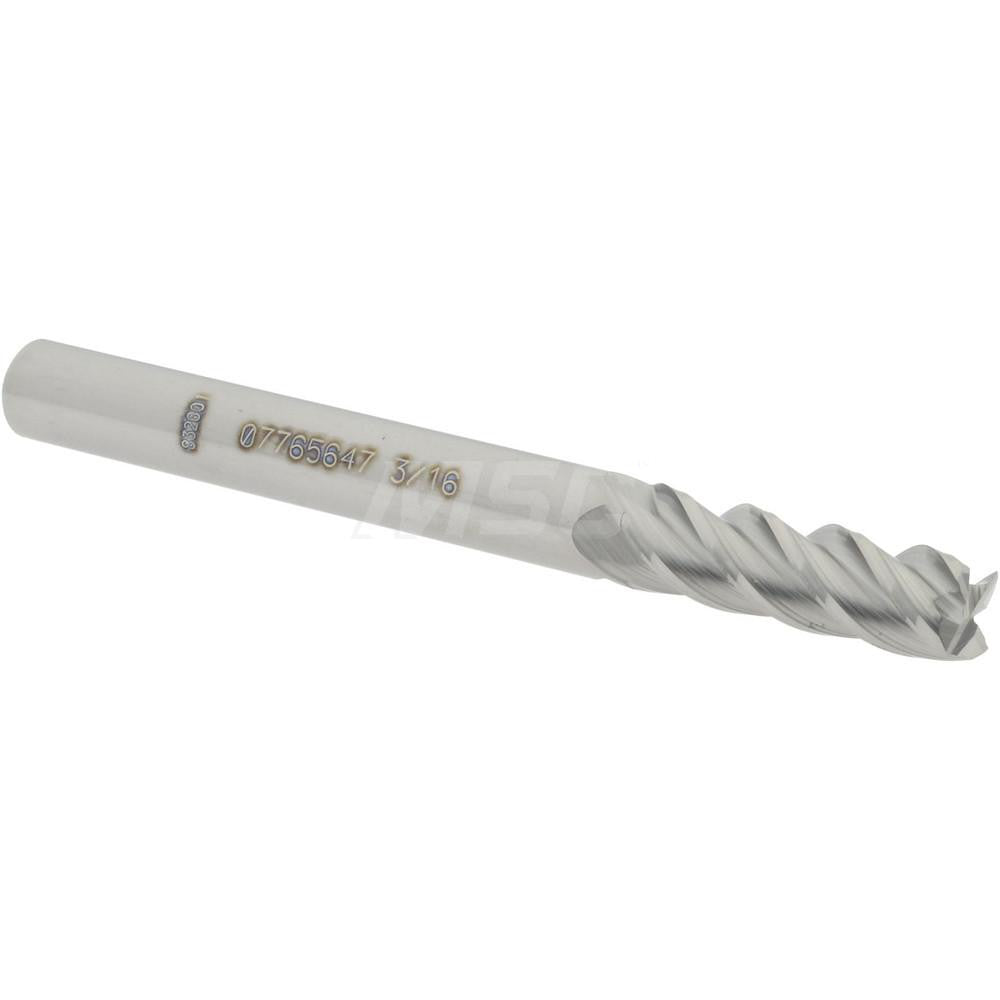 Accupro 07765647 Square End Mill 3/16'' Dia, 5/8'' LOC, 3/16'' Shank Dia, 2'' OAL, 4 Flutes, Solid Carbide