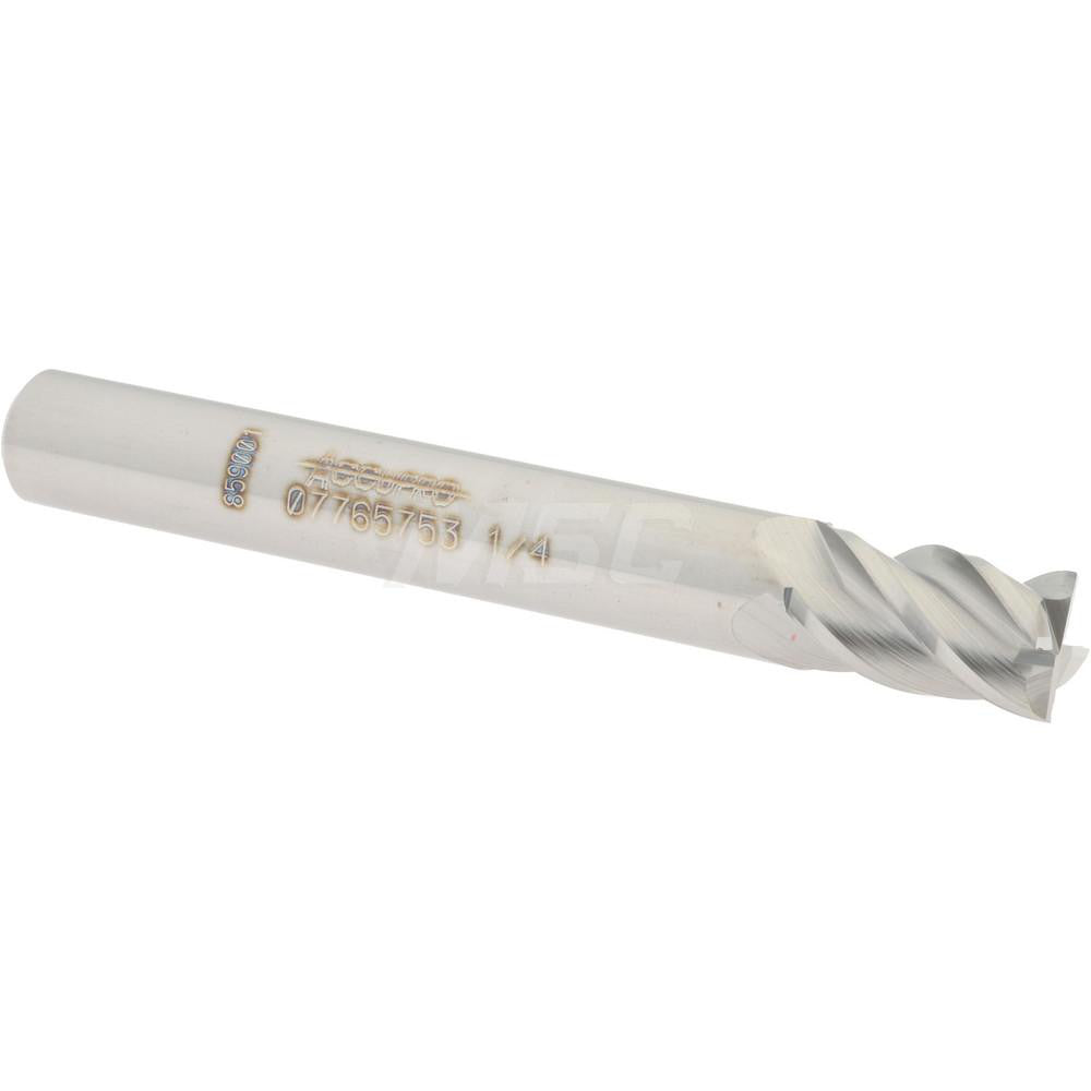 Accupro 07765753 Square End Mill 1/4'' Dia, 3/8'' LOC, 1/4'' Shank Dia, 2'' OAL, 4 Flutes, Solid Carbide
