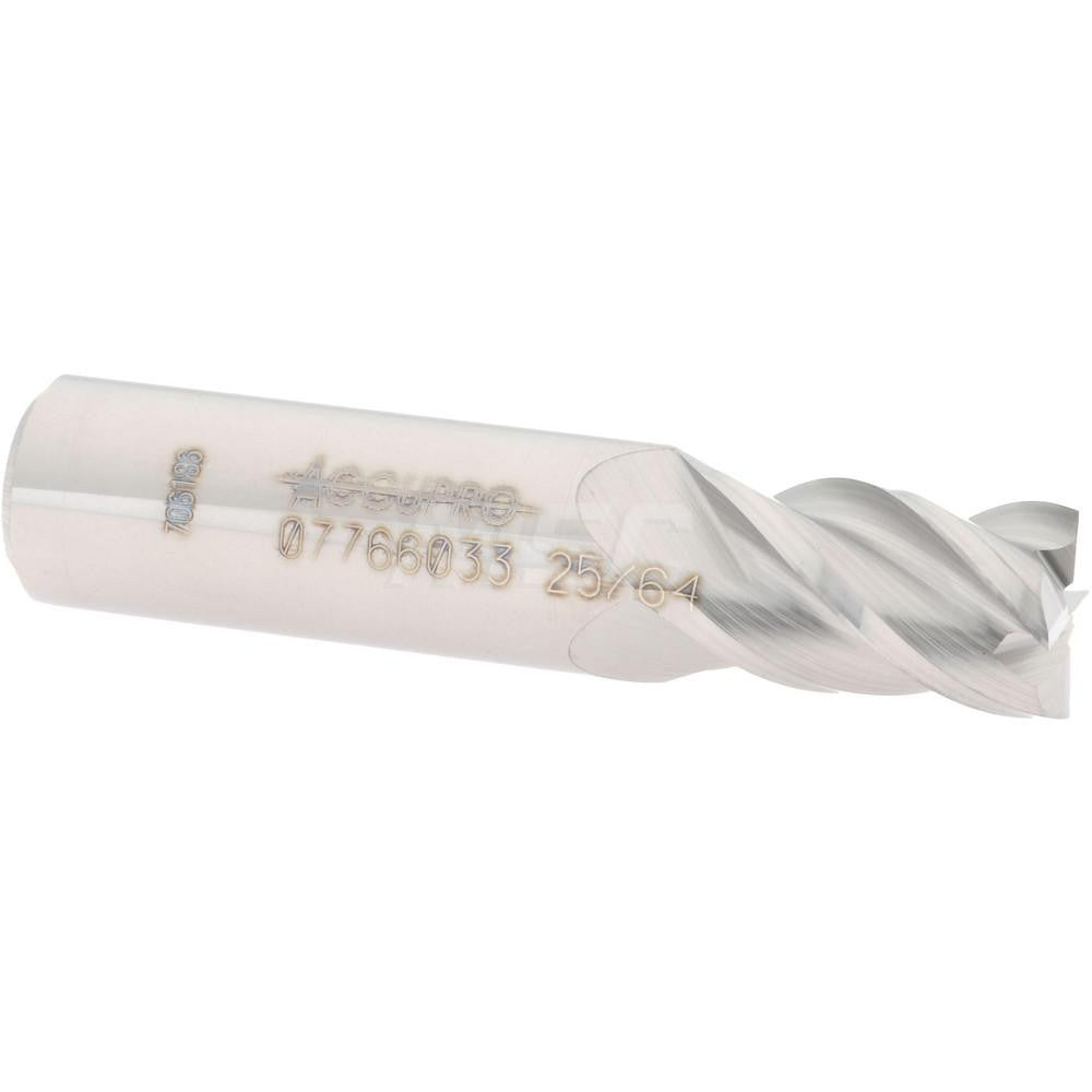 Accupro 07766033 Square End Mill 25/64'' Dia, 5/8'' LOC, 7/16'' Shank Dia, 2'' OAL, 4 Flutes, Solid Carbide