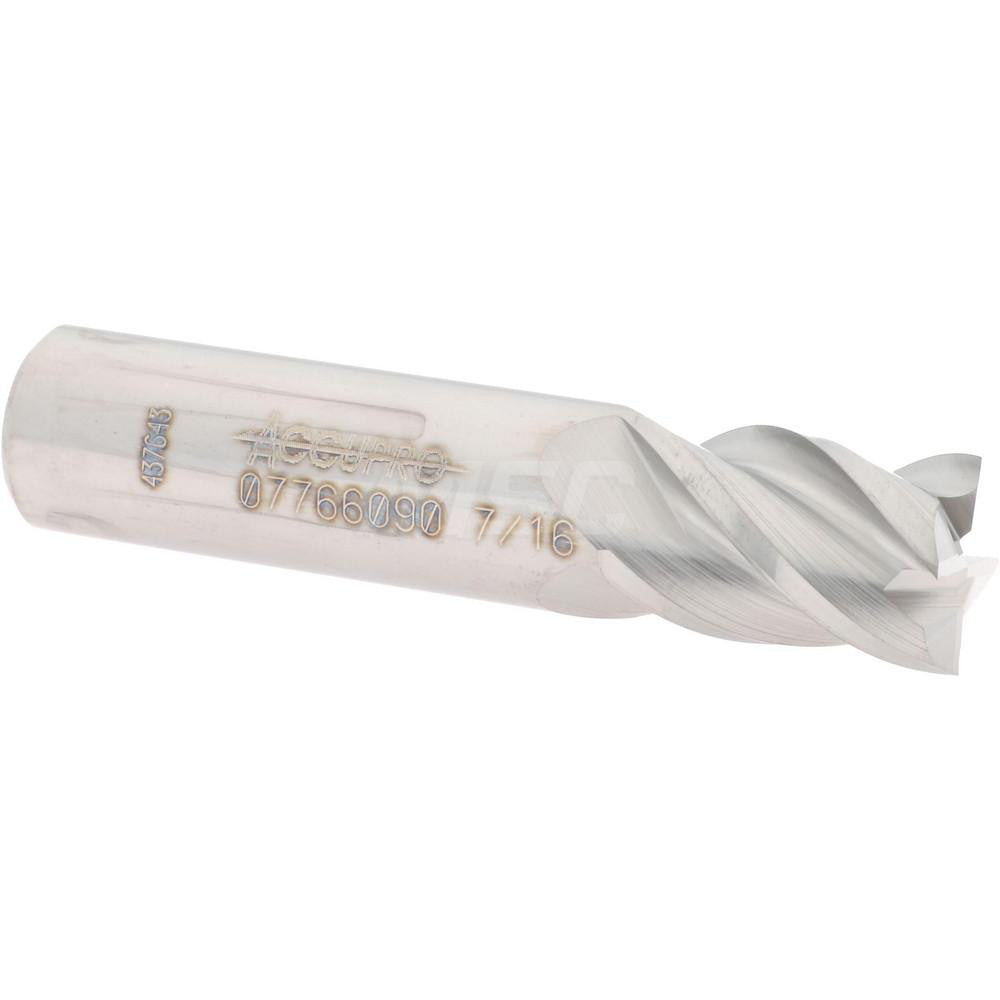 Accupro 07766090 Square End Mill 7/16'' Dia, 5/8'' LOC, 7/16'' Shank Dia, 2'' OAL, 4 Flutes, Solid Carbide