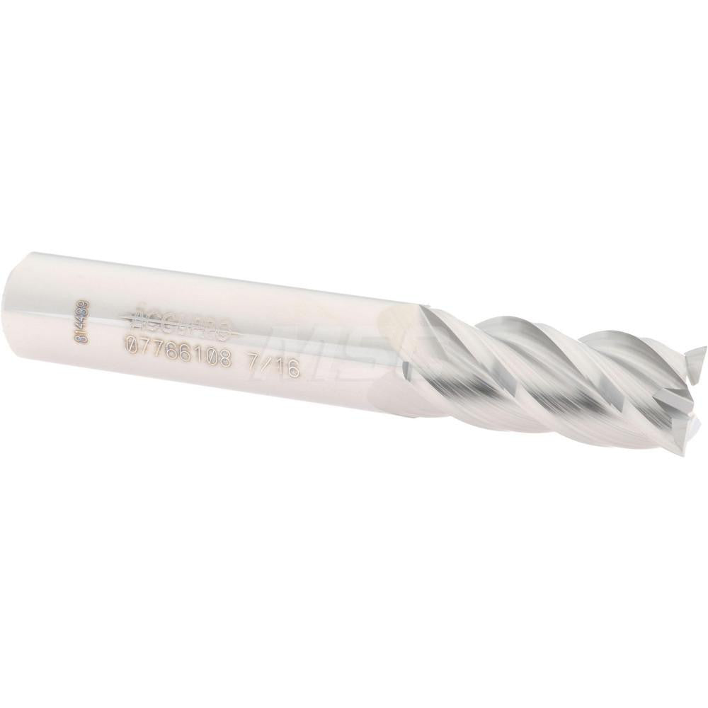 Accupro 07766108 Square End Mill 7/16'' Dia, 1'' LOC, 7/16'' Shank Dia, 2-3/4'' OAL, 4 Flutes, Solid Carbide