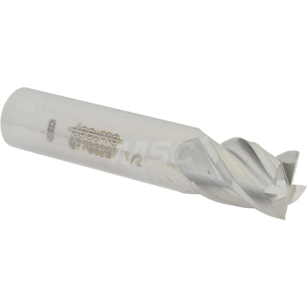 Accupro 07766207 Square End Mill 1/2'' Dia, 5/8'' LOC, 1/2'' Shank Dia, 2-1/2'' OAL, 4 Flutes, Solid Carbide