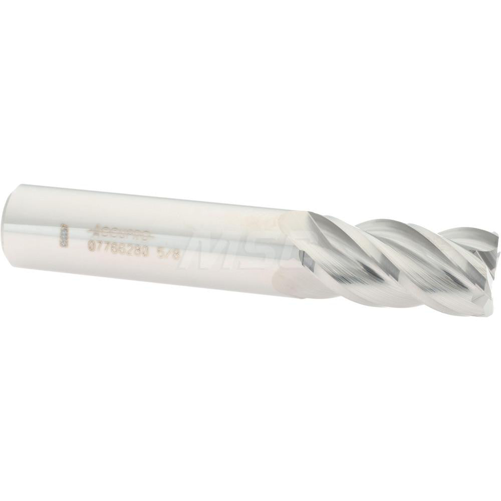 Accupro 07766280 Square End Mill 5/8'' Dia, 1-1/4'' LOC, 5/8'' Shank Dia, 3-1/2'' OAL, 4 Flutes, Solid Carbide