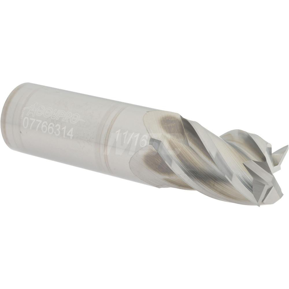 Accupro 07766314 Square End Mill 11/16'' Dia, 1'' LOC, 3/4'' Shank Dia, 3'' OAL, 4 Flutes, Solid Carbide