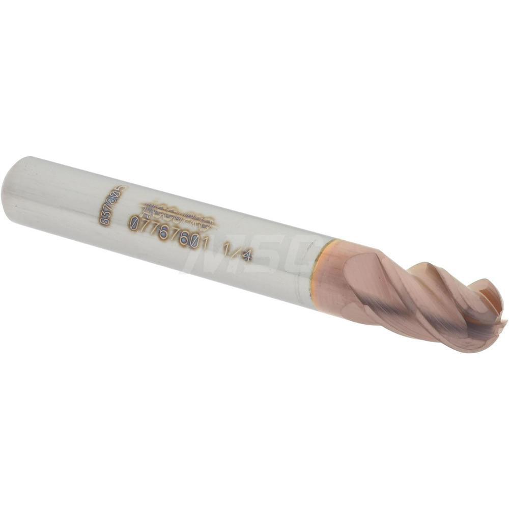 Accupro 07767601 Ball End Mill 0.25" Dia, 0.375" LOC, 4 Flute, Solid Carbide