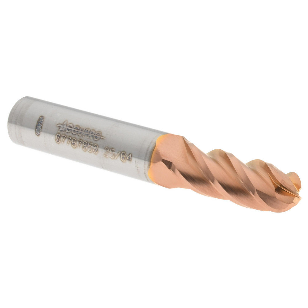 Accupro 07767858 Ball End Mill 0.3906" Dia, 1" LOC, 4 Flute, Solid Carbide