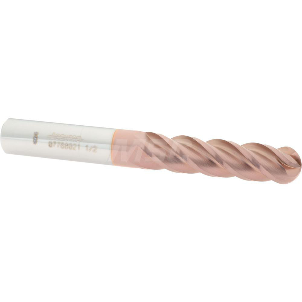 Accupro 07768021 Ball End Mill 0.5" Dia, 2" LOC, 4 Flute, Solid Carbide