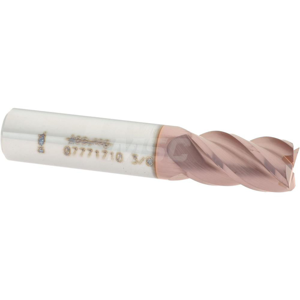 Accupro 07771710 Square End Mill 3/8'' Dia, 5/8'' LOC, 3/8'' Shank Dia, 2'' OAL, 4 Flutes, Solid Carbide