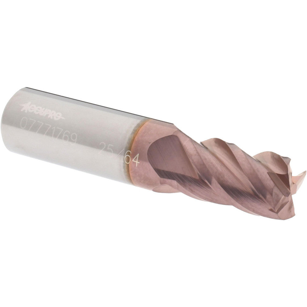 Accupro 07771769 Square End Mill 25/64'' Dia, 5/8'' LOC, 7/16'' Shank Dia, 2'' OAL, 4 Flutes, Solid Carbide