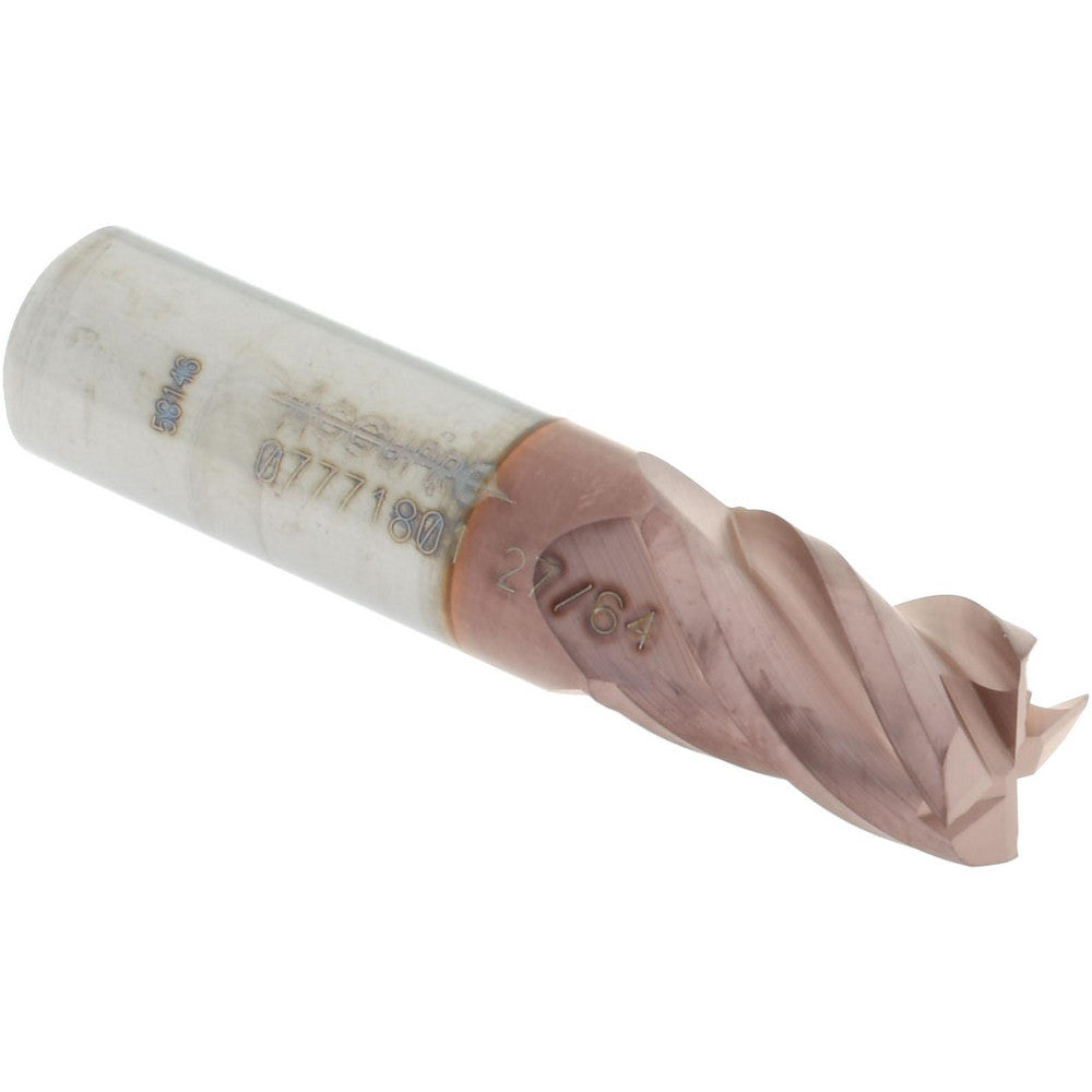 Accupro 07771801 Square End Mill 27/64'' Dia, 5/8'' LOC, 7/16'' Shank Dia, 2'' OAL, 4 Flutes, Solid Carbide