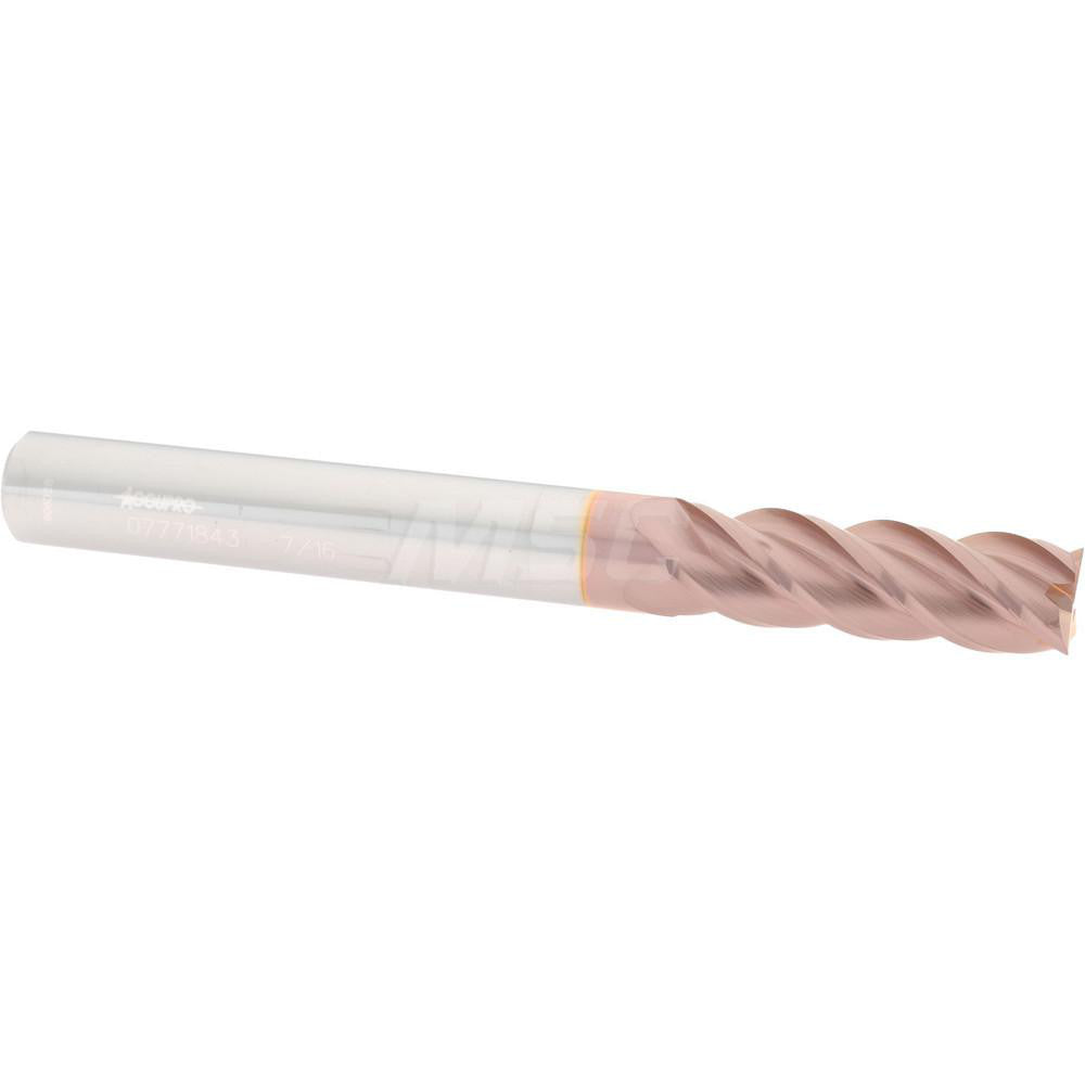 Accupro 07771843 Square End Mill 7/16'' Dia, 1-3/8'' LOC, 7/16'' Shank Dia, 4'' OAL, 4 Flutes, Solid Carbide