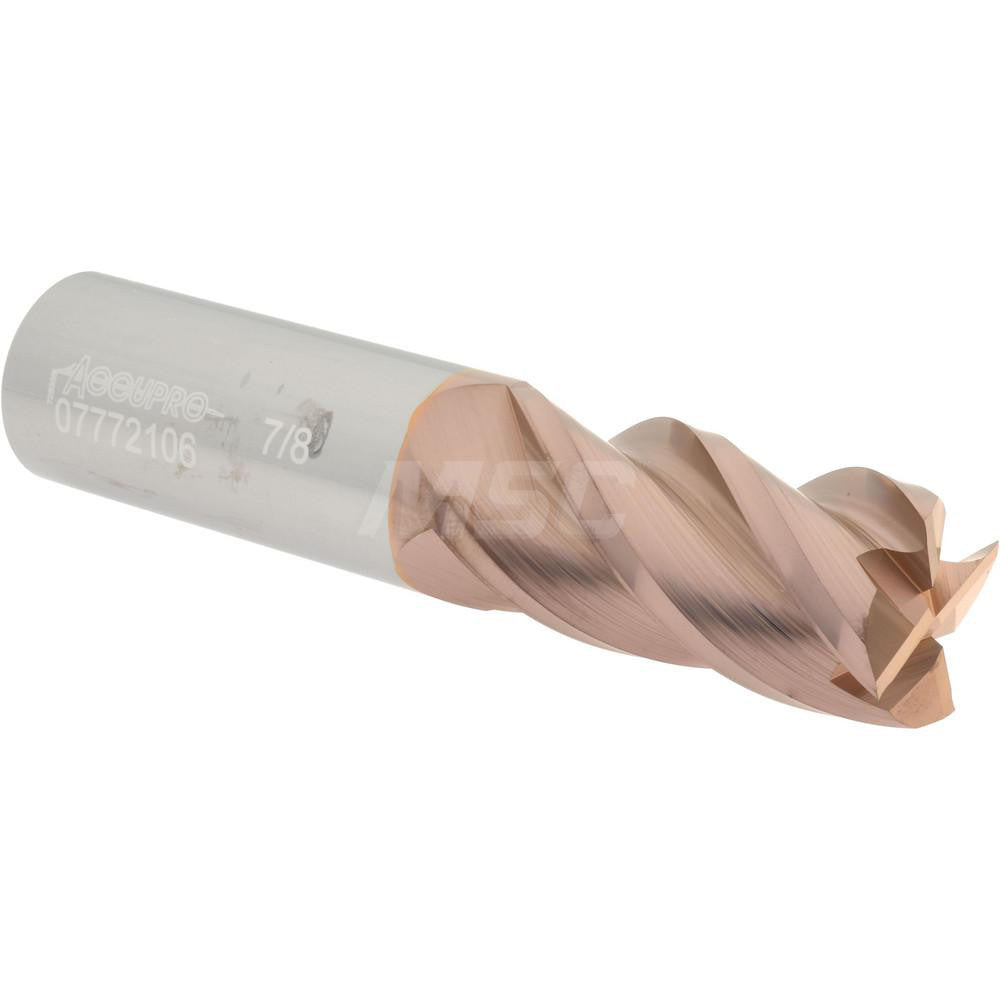 Accupro 07772106 Square End Mill 7/8'' Dia, 1-3/4'' LOC, 7/8'' Shank Dia, 4'' OAL, 4 Flutes, Solid Carbide
